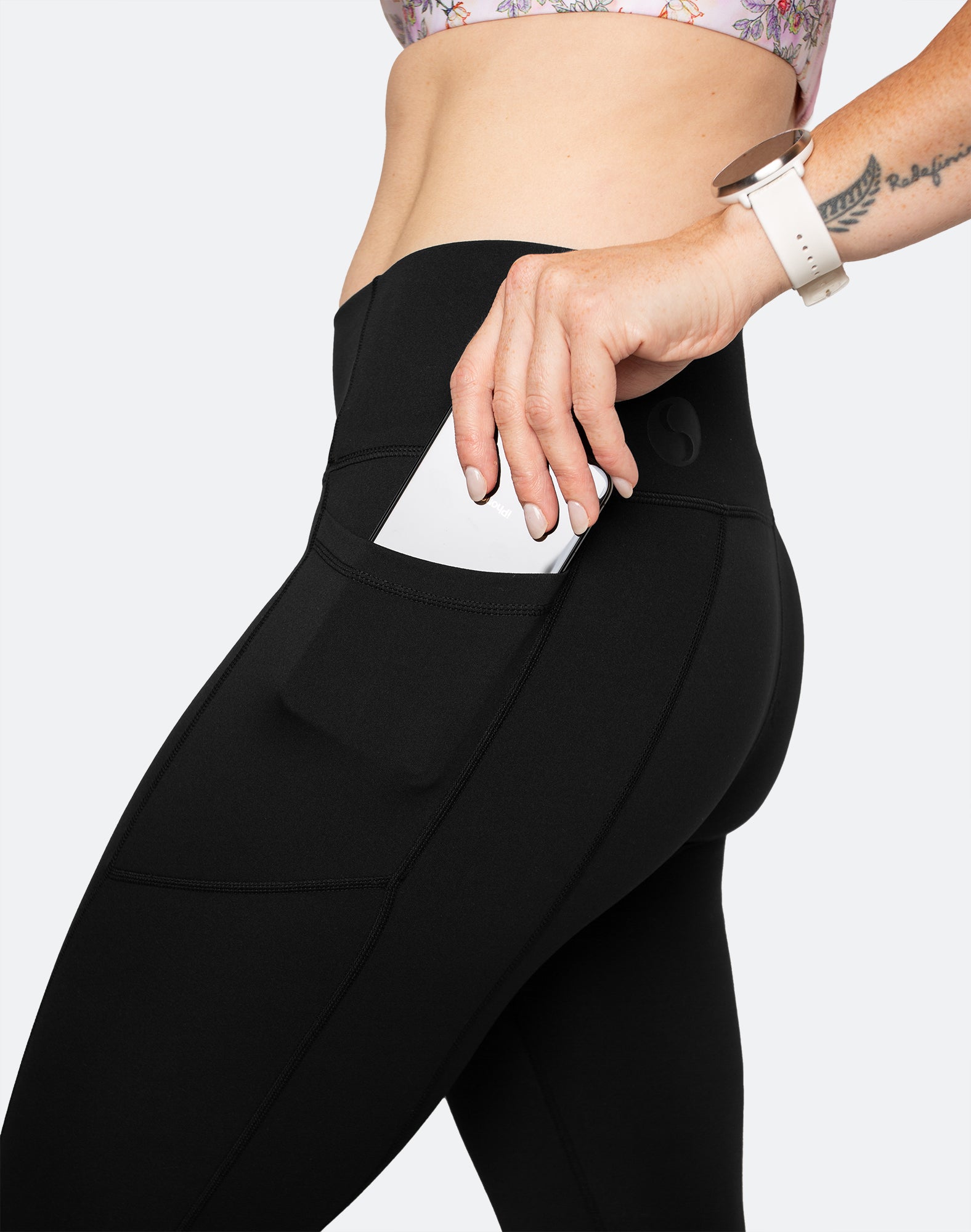 back view of best high waisted tights in black